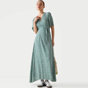 Платье женское, миди, р. XL, с коротким рукавом, на запах, вискоза, зеленое, Цветы, Marcia