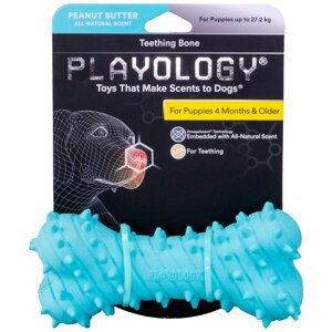 Playology дентальная жевательная косточка Playology PUPPY TEETHING BONE для щенков 4-8 месяцев с ароматом арахиса, цвет голубой (220 г)