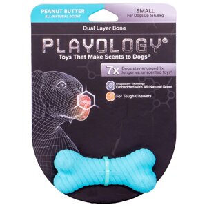 Playology двухслойная жевательная косточка Playology DUAL LAYER BONE с ароматом арахиса, маленькая, цвет голубой (M)