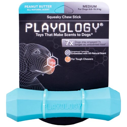 Playology жевательная палочка Playology SQUEAKY CHEW STICK для собак средних пород с ароматом арахиса, средняя, цвет голубой (M)