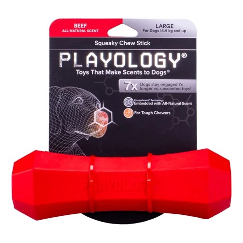 Playology жевательная палочка Playology SQUEAKY CHEW STICK с ароматом говядины, цвет красный (L)