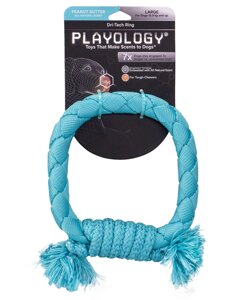 Playology жевательное кольцо-канат Playology DRI-TECH RING для собак средних и крупных пород с ароматом арахиса, цвет голубой (251 г)
