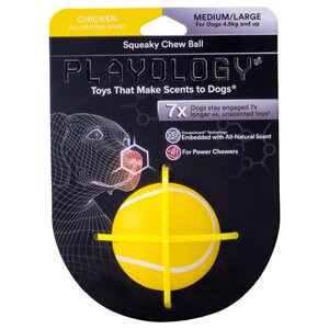 Playology жевательный мяч Playology SQUEAKY CHEW BALL с пищалкой и с ароматом курицы, цвет желтый (6 см)