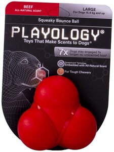 Playology жевательный тройной мяч Playology SQUEAKY BOUNCE BALL для собак средних и крупных пород с пищалкой и с ароматом говядины, цвет красный (208 г)