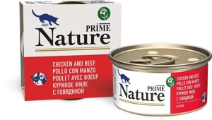 Prime Nature консервы для кошек: куриное филе с говядиной в бульоне (1 шт)