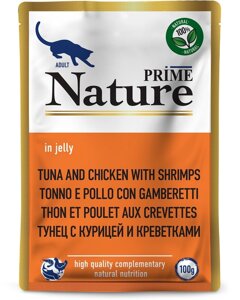 Prime Nature паучи для кошек: тунец с курицей и креветками в желе (1 шт)