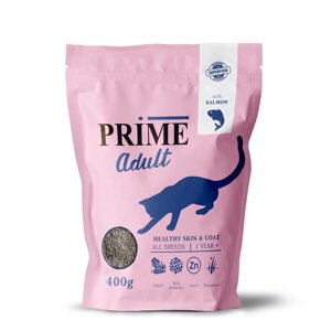Prime сухой корм для кошек с лососем с 12 мес., здоровая кожа и шерсть (2 кг)