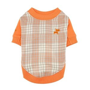 Puppia теплая футболка в клетку с контрастными рукавами "Джаспер", оранжевый (L)