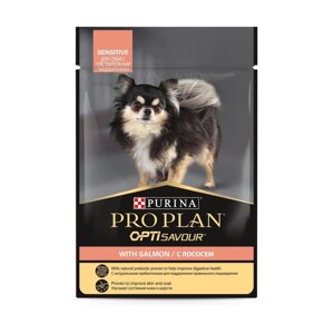Purina Pro Plan (паучи) для взрослых собак с чувствительным пищеварением: кусочки в соусе с лососем (85 г)