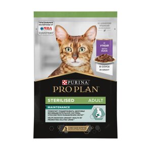 Purina Pro Plan (паучи) влажный корм Nutri Savour для взрослых стерилизованных кошек и кастрированных котов, с уткой в соусе (1 шт.)