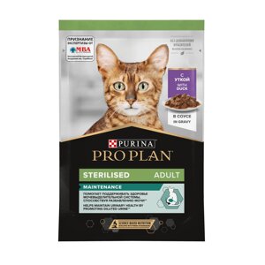 Purina Pro Plan (паучи) влажный корм Nutri Savour для взрослых стерилизованных кошек и кастрированных котов, с уткой в соусе (2,21 кг)