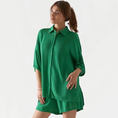 Рубашка женская, р. L, с коротким рукавом, вискоза, зеленая, Julie