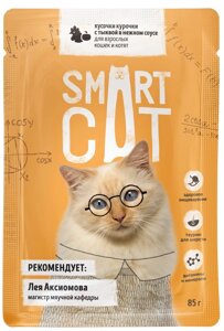 Smart Cat паучи для взрослых кошек и котят: кусочки курочки с тыквой в нежном соусе (85 г)
