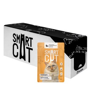 Smart Cat "Упаковка 25 шт" Паучи для взрослых кошек и котят кусочки курочки с тыквой в нежном соусе (2,13 кг)
