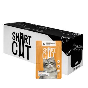 Smart Cat "Упаковка 25 шт" Паучи для взрослых кошек и котят кусочки курочки со шпинатом в нежном соусе (2,13 кг)