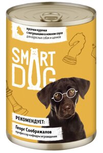 Smart Dog консервы консервы для взрослых собак и щенков кусочки курочки с потрошками в нежном соусе (240 г)