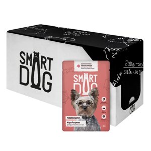 Smart Dog паучи "Упаковка 25 шт" Паучи для взрослых собак малых и средних пород кусочки телятины в аппетитном желе (2,13 кг)