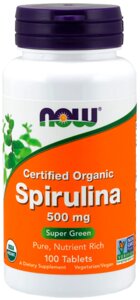 Спирулина, 500 мг, 100 таблеток, NOW