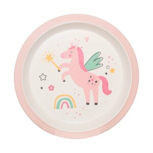 Тарелка закусочная, детская, 21 см, бамбук, розовая, Единорог и радуга, Unicorn