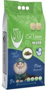 Van Cat комкующийся наполнитель без пыли с ароматом соснового леса, пакет (5 кг)
