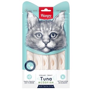Wanpy лакомство для кошек «нежное пюре» из тунца и трески (70 г)