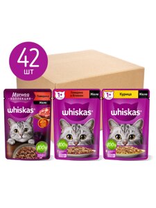 Whiskas набор паучей для кошек, три вкуса (паучи "желе" 28шт х 75г и паучи "Мясная коллекция" 14шт х 75г) (3,15 кг)
