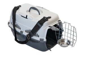 Yami-Yami транспортировка переноска для животных "Спутник" с наплечным ремнем+миска, серый, до 12 кг (49*33*32см)