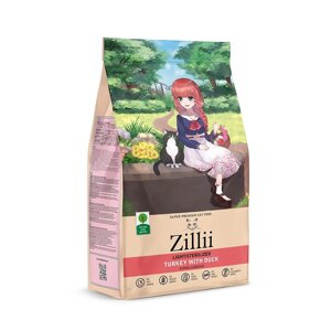 Zillii сухой корм для взрослых кошек с избыточным весом и стерилизованных Индейка с Уткой (2 кг)