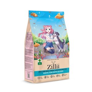 Zillii сухой корм для взрослых собак мелких пород с чувств. пищеварением, белая рыба и лосось (800 г)
