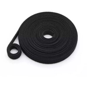 10 мм Универсальная крепежная лента на липучке 5метров, многоразовые крючки, петли, кабельная стяжка, провода, ремешки/ Цвет черный