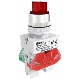 25060DEK Выключатель кнопочный DEKraft ПЕ22-ANC-3-RED-NEO Ф22 на 3 положения 1НО+1НЗ красный