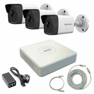 4MP Комплект IP видеонаблюдения Hiwatch на 3 камеры для любого помещения с PoE питанием регистратора (DS-I400(C) 2,8mm + DS-N204P (C