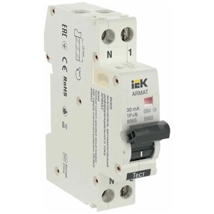 Автоматический выключатель дифференциального тока B06S 1P+NP C16 30мА тип A (18мм) IEK ARMAT