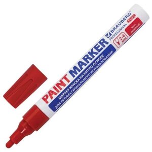 BRAUBERG Маркер-краска лаковый (paint marker) 4 мм, красный, нитро-основа, алюминиевый корпус, BRAUBERG PROFESSIONAL PLUS, 151446