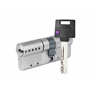 Цилиндр Mul-t-Lock Classic Pro ключ-ключ (размер 55х55 мм) - Никель, Флажок (3 ключа)