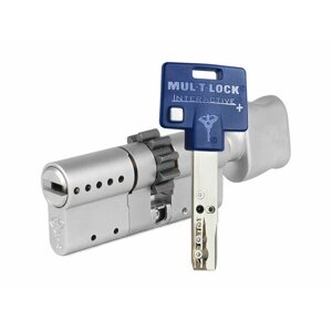 Цилиндр Mul-t-Lock Interactive+ ключ-вертушка (размер 45х40 мм) - Никель, Шестеренка (5 ключей)
