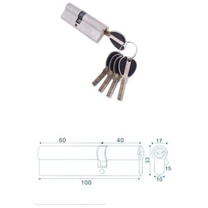 Цилиндровый механизм, личинка для замка) латунь Перфорированный ключ-ключ C60/40 мм мат. никель.
