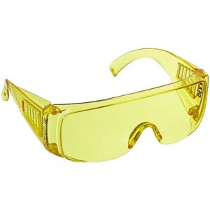 DEXX жёлтые, широкая монолинза с дополнительной боковой защитой и вентиляцией, открытого типа, защитные очки (11051)
