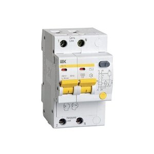 Дифференциальный автоматический выключатель АД12 2 полюса, 16А, Тип AC, х-ка C, 10мА. MAD10-2-016-C-010 IEK (2шт.)