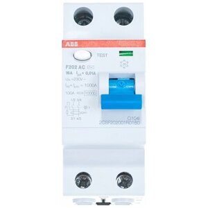 Дифференциальный выключатель нагрузки F202 2 полюса, 16А, Тип AC, 10мА | код. 2CSF202001R0160 | ABB ( 1шт. )