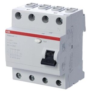 Дифференциальный выключатель нагрузки (УЗО) ABB FH204 AC63 30mA, 63А, Тип AC, 30мА, 4-полюсный (2CSF204004R1630)