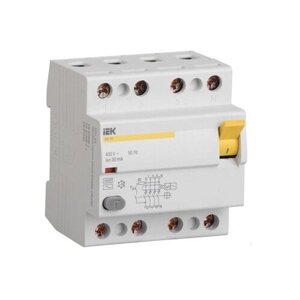 Дифференциальный выключатель нагрузки УЗО ВД1-63 4 полюса, 100А, Тип AC, 300мА | код. MDV10-4-100-300 | IEK (4шт. в упак.)