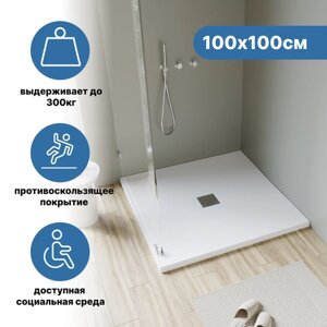 Душевой поддон Ulitka Flow 100х100 см белый литьевой мрамор