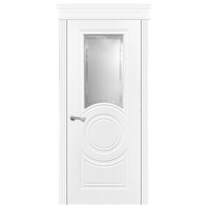 Дверь межкомнатная "Круг " Эмаль , 900*2000 , cтекло прозрачное , цвет белый , коробка +наличники с 2х сторон