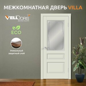 Дверь межкомнатная VellDoris VILLA 3V, светло-серый эмалит, 800x2000, LR, стекло грани мателюкс, без врезки замка и петель
