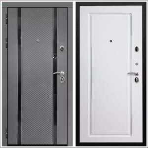 Дверь входная Армада Черная шагрень Графит абсолют софт / ФЛ-119 Белый матовый МДФ панель 16 мм с фрезеровкой