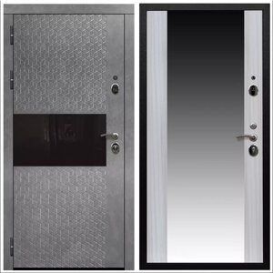 Дверь входная Армада Черная шагрень Штукатурка графит / СБ-16 Сандал белый МДФ панель 16 мм с зеркалом