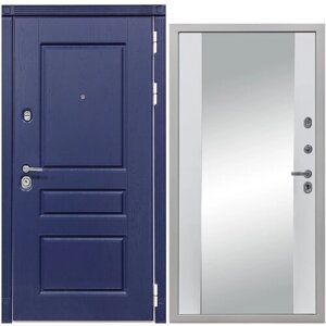 Дверь входная металлическая DIVA 45 Зеркало 2050x860 Правая Роял синий - Д15 Белый Софт, тепло-шумоизоляция, антикоррозийная защита для квартиры