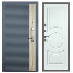 Дверь входная металлическая DIVA-76 2050*860 Левая (Дуб / Серая - Д8 Белый софт), тепло-шумоизоляция, антикоррозийная защита для квартиры.