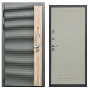 Дверь входная металлическая DIVA-76 2050*860 Левая (Дуб / Серая - Н10 Софт Шампань), тепло-шумоизоляция, антикоррозийная защита для квартиры.